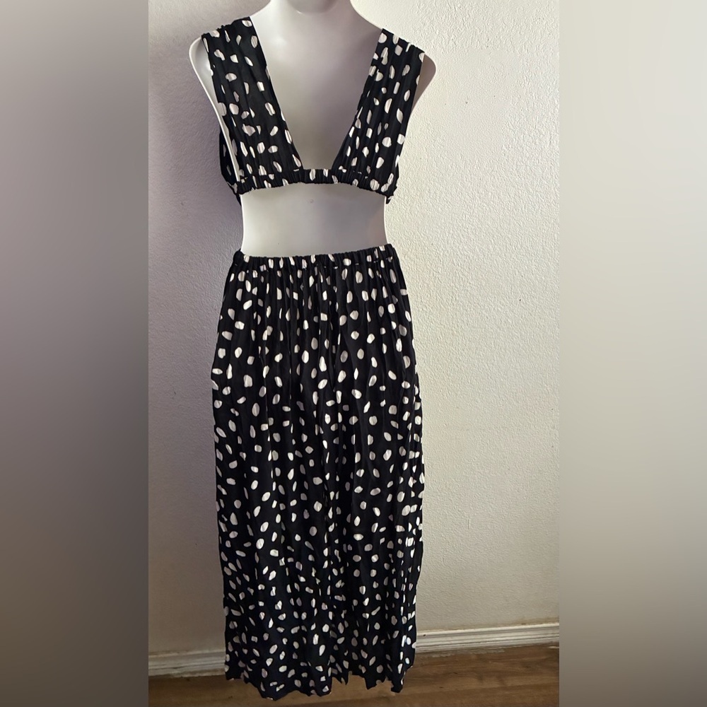 ASOS  Front Slits Back Cut Out Black and White Patterned Maxi  Beach Dress 2 - Picture 3 of 14